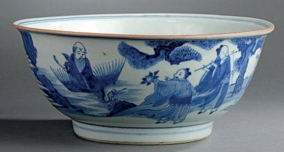 Grand bol en porcelaine bleu blanc, décoré...
