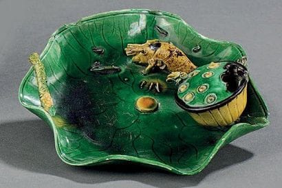 Rince-pinceau en biscuit émaillé vert et...