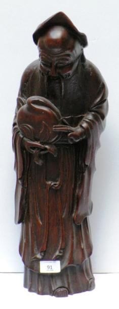 Statue de Shoulao en bambou sculpté représenté...