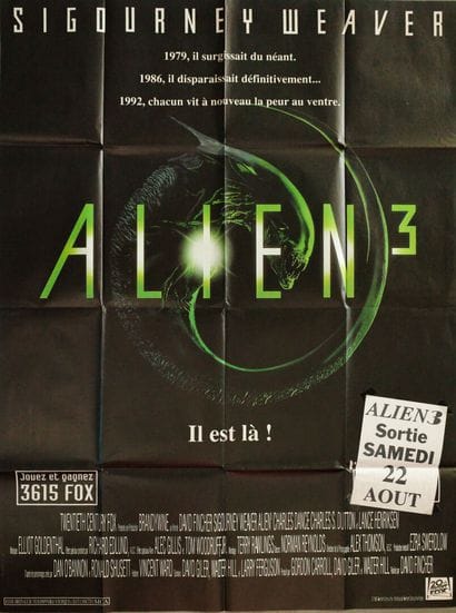 1 affiche : Alien 3. Affichette de sortie...