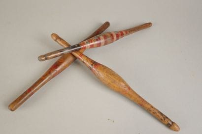 Set of three polychrome wooden Indian chapati...