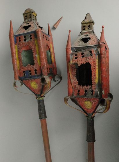 Pair of procession lanterns made of polychrome...