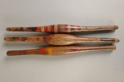 Set of three polychrome wooden Indian chapati...