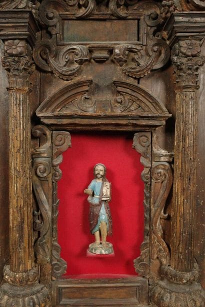 Decorative element depicting a temple façade...