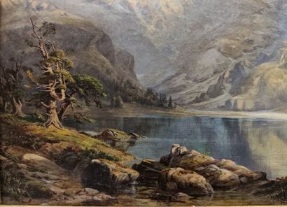 Late 19th century school. Mountain landscape
Oil...