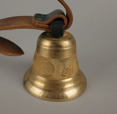 J. OBERTINO. Bronze bell decorated with hearts,...