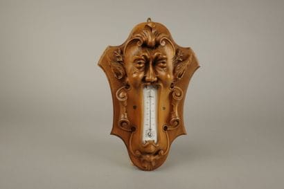 REAUMUR wall thermometer made of carved wood,...