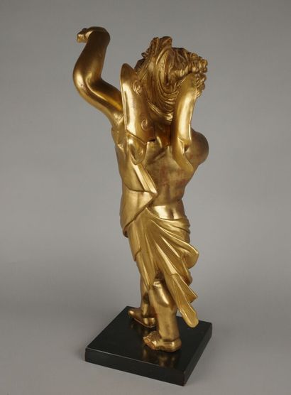 Gilded cherub statue—on a pedestal, H 77.5...