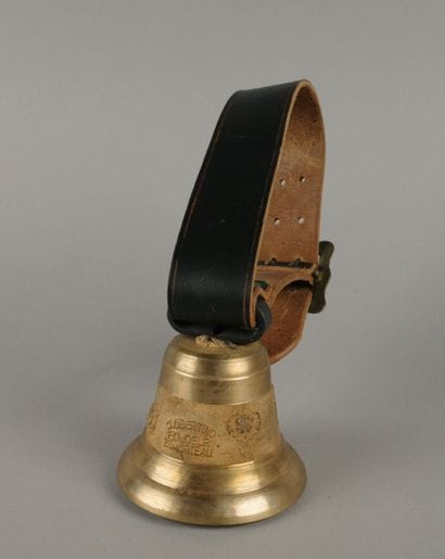 J. OBERTINO. Bronze bell decorated with hearts,...
