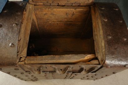 Chest with a wooden core, covered in studded...