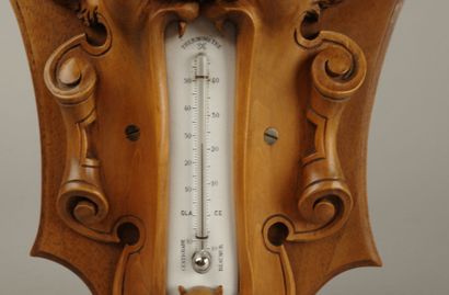 REAUMUR wall thermometer made of carved wood,...