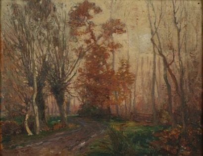 Early 20th century school. Autumnal wood
Oil...