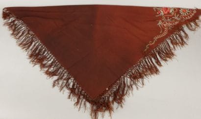 Brown woolen scarf with embroidered floral...
