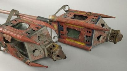 Pair of procession lanterns made of polychrome...