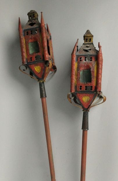 Pair of procession lanterns made of polychrome...