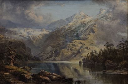 Late 19th century school. Mountain landscape
Oil...