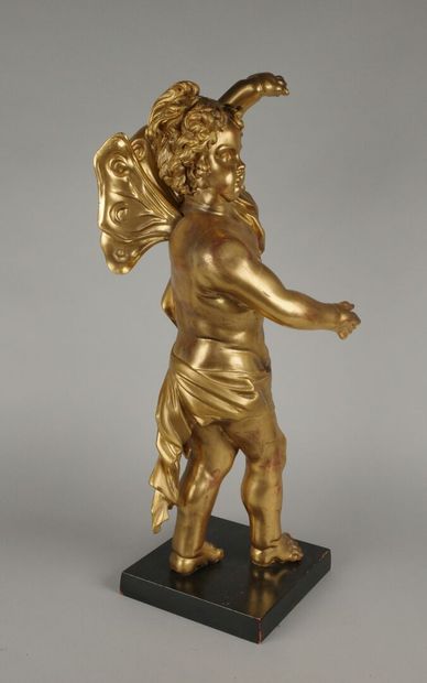 Gilded cherub statue—on a pedestal, H 77.5...