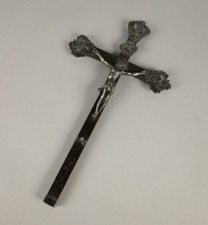 Silver Christ on the cross, surmounted by...