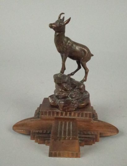 Art Deco copper statuette of a chamois on...