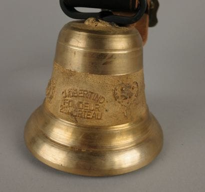J. OBERTINO. Bronze bell decorated with hearts,...