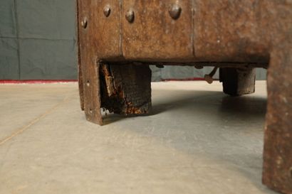 Chest with a wooden core, covered in studded...