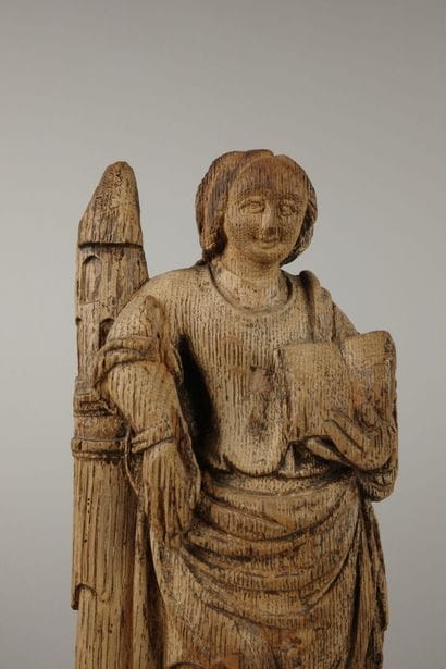 19th century. Saint Barbara standing on clouds...