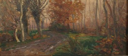Early 20th century school. Autumnal wood
Oil...