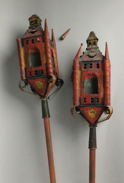 Pair of procession lanterns made of polychrome...