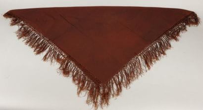 Brown woolen scarf with embroidered floral...