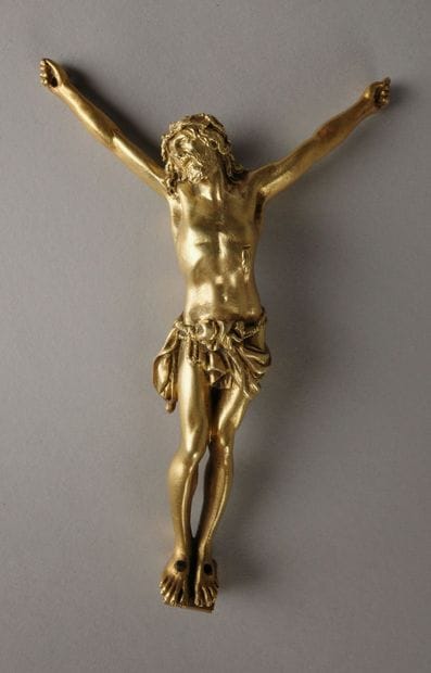 Gilded chiseled bronze Christ 
Signed 
