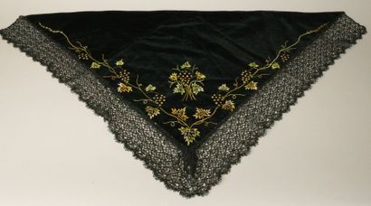 SAVOIE. Triangular shawl made of black silk...