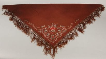 Brown woolen scarf with embroidered floral...
