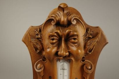 REAUMUR wall thermometer made of carved wood,...