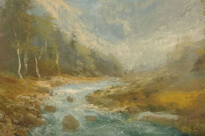 GODCHAUX (Late 19th century). Mountain Stream
Oil...