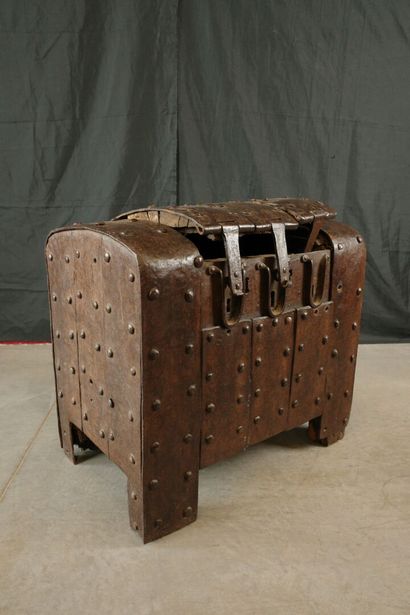 Chest with a wooden core, covered in studded...