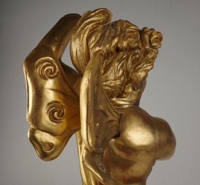 Gilded cherub statue—on a pedestal, H 77.5...