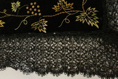 SAVOIE. Triangular shawl made of black silk...