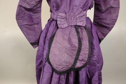 Day dress in purple silk moiré, circa 1860–1870....