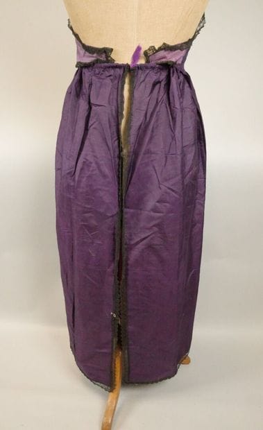 Day dress in purple silk moiré, circa 1860–1870....
