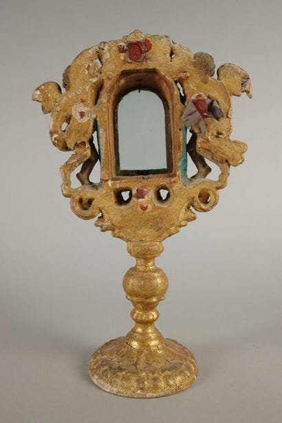 Reliquary monstrance in gilded and painted...