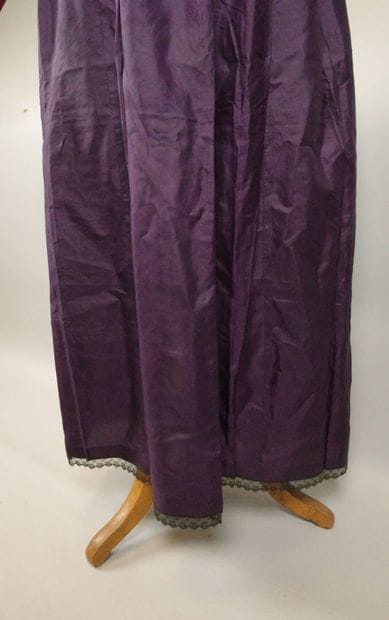 Day dress in purple silk moiré, circa 1860–1870....