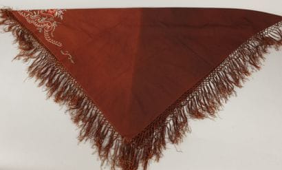 Brown woolen scarf with embroidered floral...