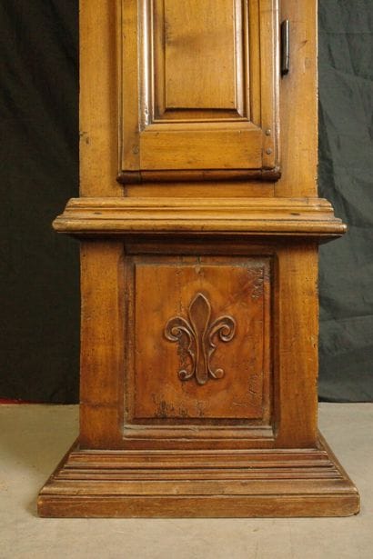Molded walnut floor clock, enameled dial...
