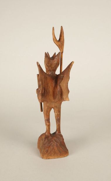 20th century. Winged devil holding pitchfork...