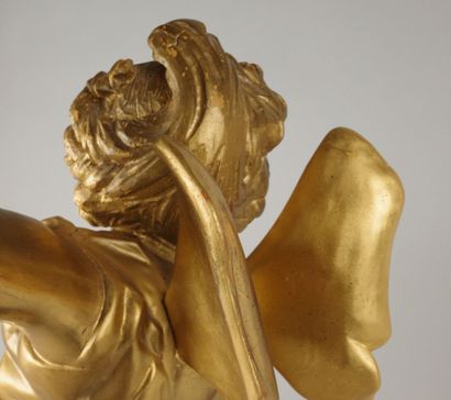 Gilded cherub statue—on a pedestal, H 77.5...