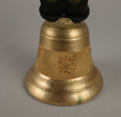 J. OBERTINO. Bronze bell decorated with hearts,...