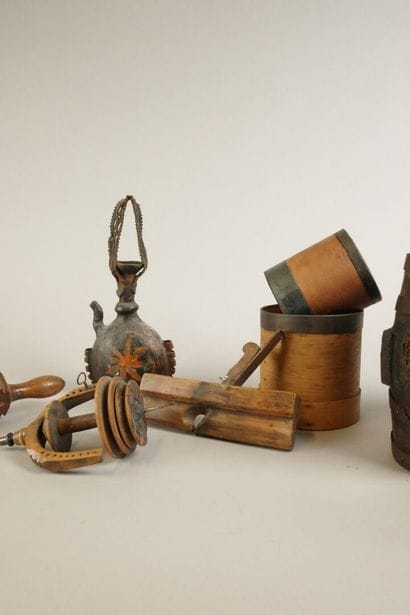 Set including a small barrel with hoops and...
