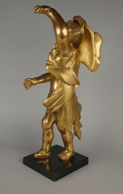 Gilded cherub statue—on a pedestal, H 77.5...