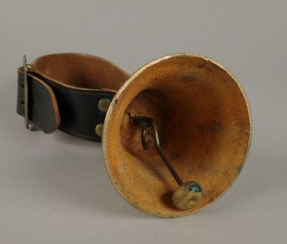 J. OBERTINO. Bronze bell decorated with hearts,...