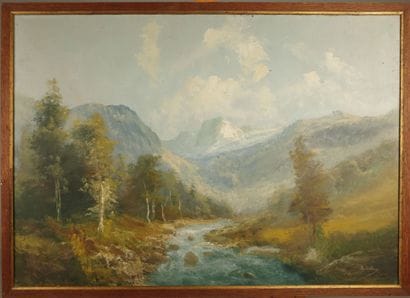 GODCHAUX (Late 19th century). Mountain Stream
Oil...
